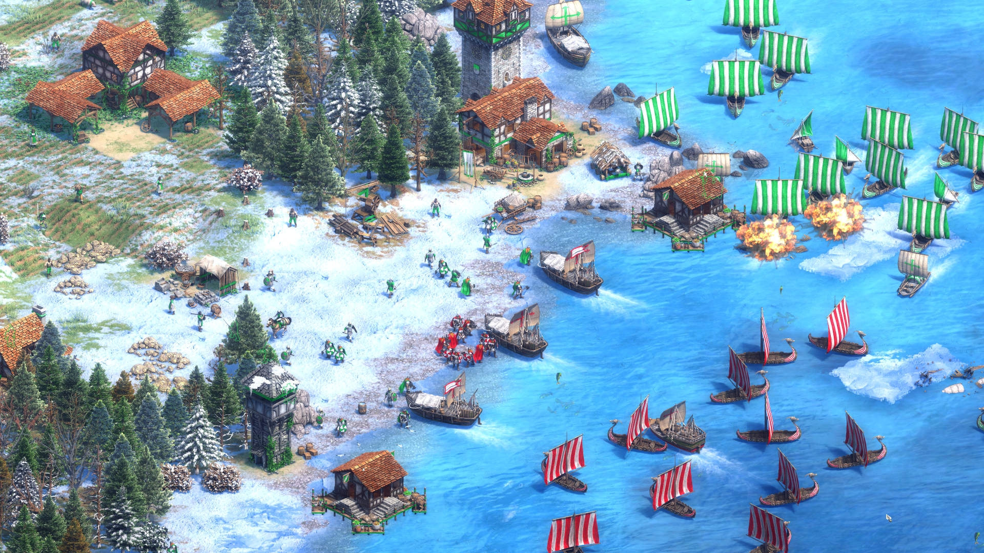 Imagen dentro del juego de una pelea de barcos en la costa